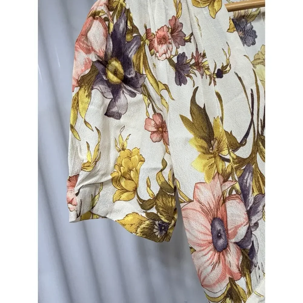 Anthropologie Floral V-Neck Wrap Maxi Dress Sz Sm Ivory Orange 30420T Spring